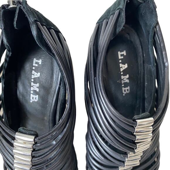 LAMB L.A.M.B. Walcot Black Leather Bootie Sandal Heels size 8 - Picture 5 of 12